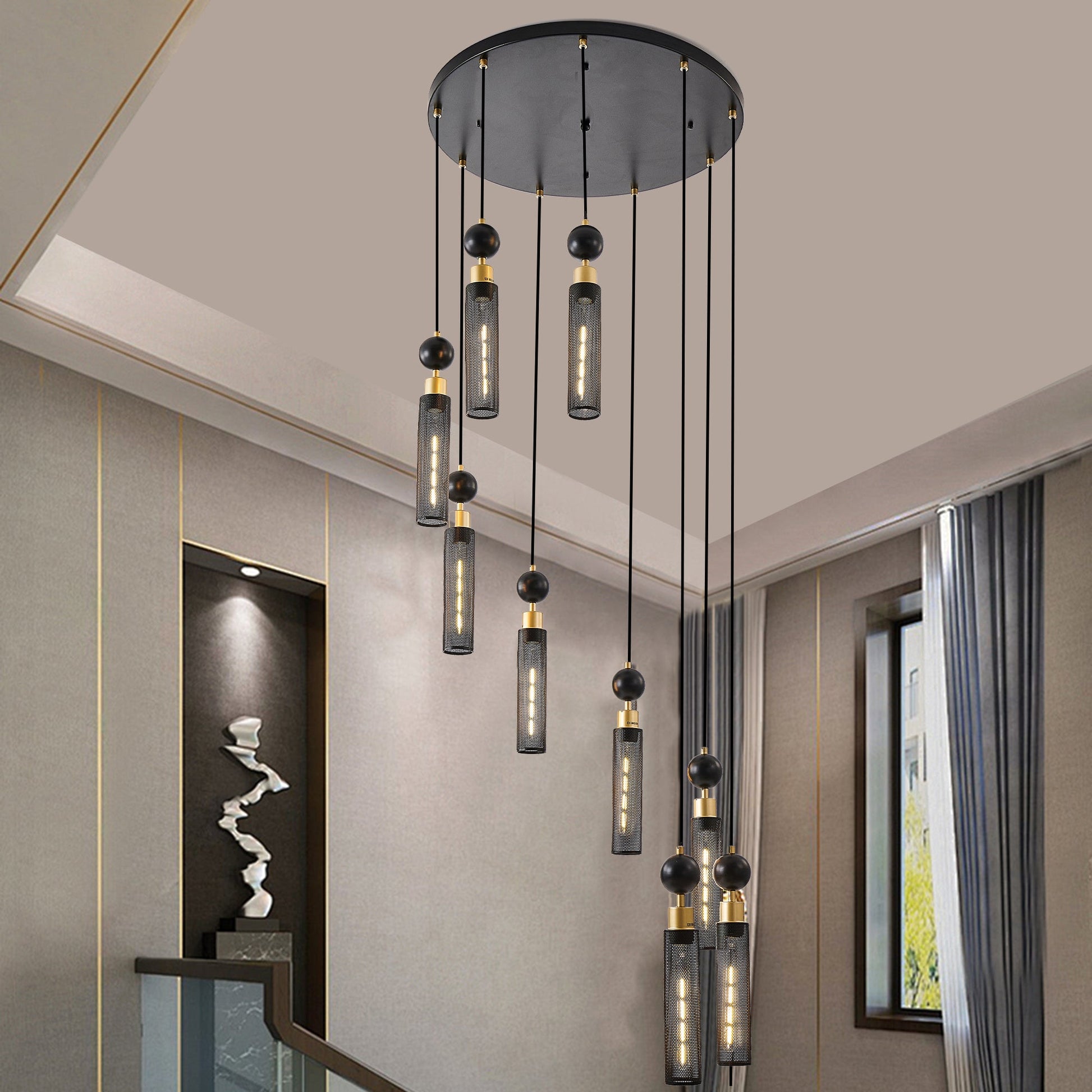 Modern Industrial Multi-Light Pendant Chandelier - 9-Light Black and - l'Ame du temps