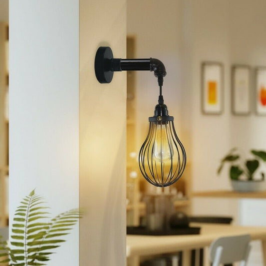 Industrial Vintage Retro Pipe Sconces Wall Light  dome black Cage - l'Ame du temps