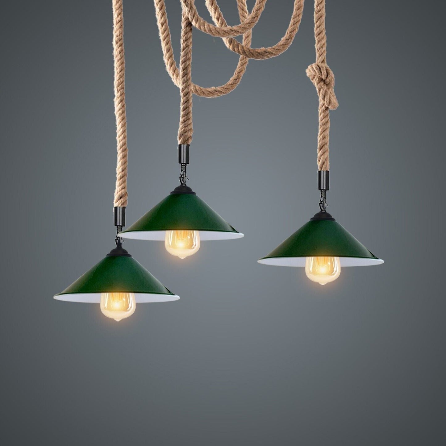 Industrial vintage Retro 3 Head Hemp Spider Chandelier Cone Green - l'Ame du temps