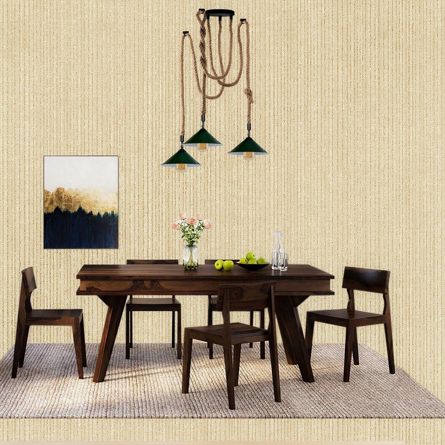 Industrial vintage Retro 3 Head Hemp Spider Chandelier Cone Green - l'Ame du temps