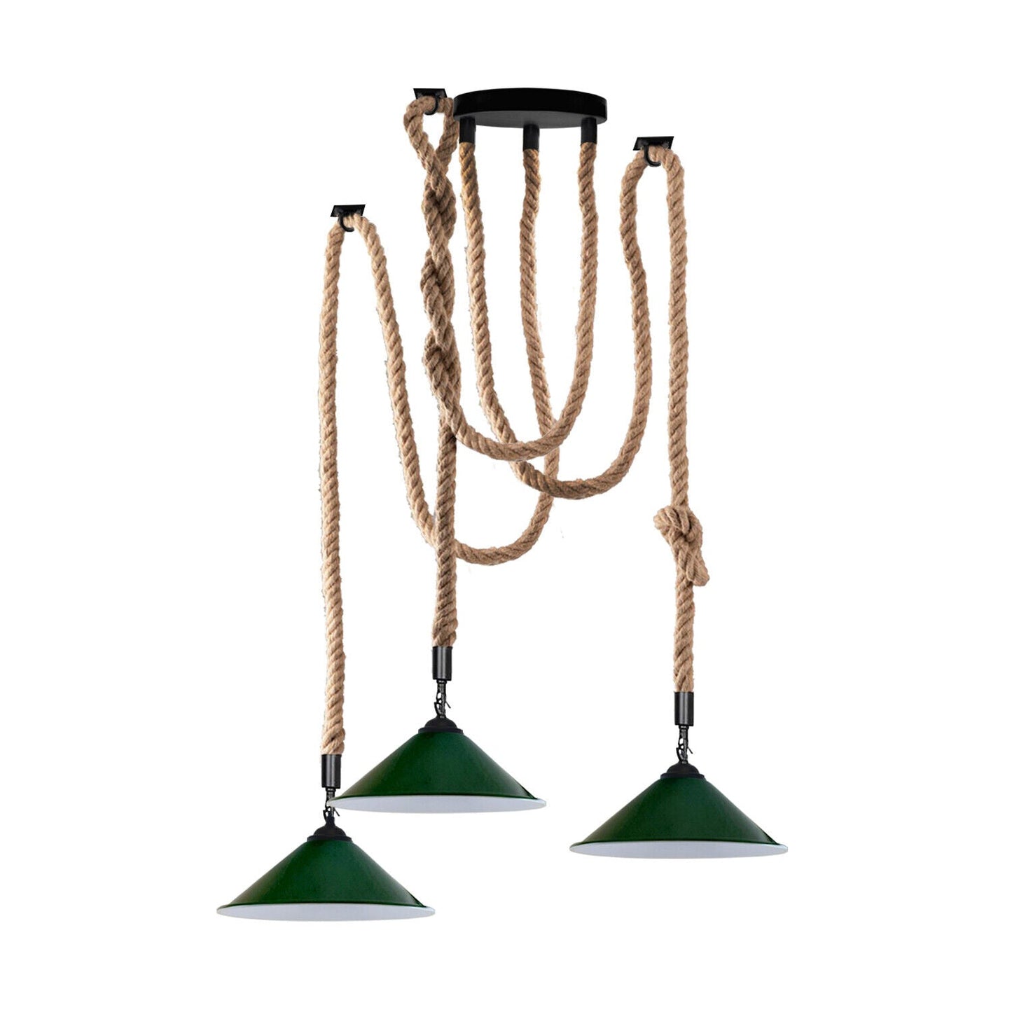 Industrial vintage Retro 3 Head Hemp Spider Chandelier Cone Green - l'Ame du temps