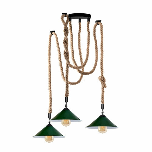 Industrial vintage Retro 3 Head Hemp Spider Chandelier Cone Green - l'Ame du temps