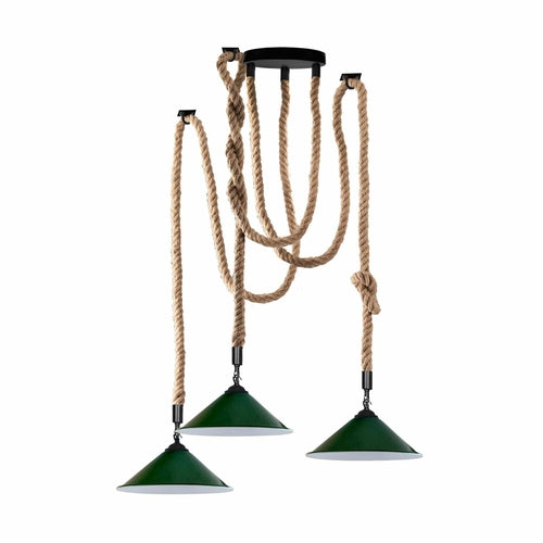 Industrial vintage Retro 3 Head Hemp Spider Chandelier Cone Green - l'Ame du temps