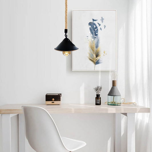 Vintage Retro Industrial Loft Cone Hemp rope Single Pendant Light - l'Ame du temps