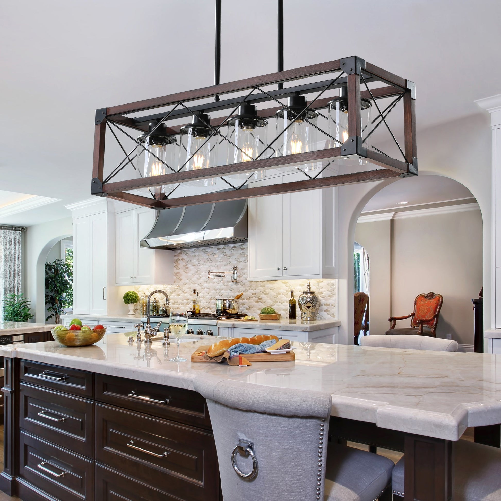 5-Light Retro Farmhouse Chandelier For Kitchen, Living room, Dining - l'Ame du temps