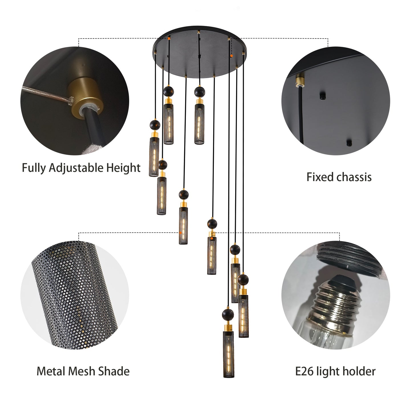 Modern Industrial Multi-Light Pendant Chandelier - 9-Light Black and - l'Ame du temps