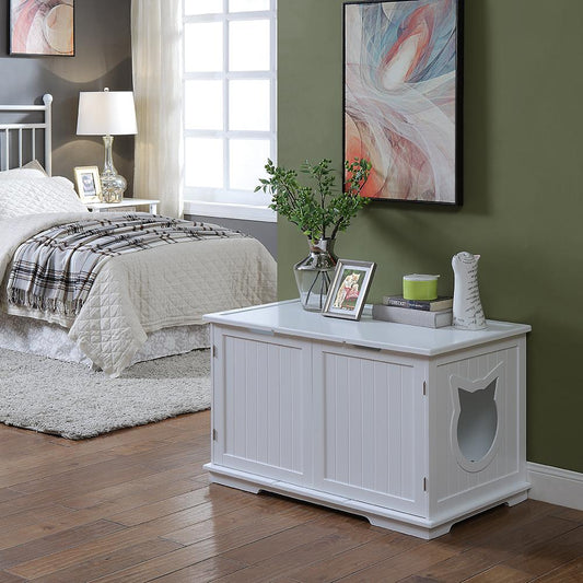 X-Large Cat Washroom Bench Litter Box Enclosure Furniture Box House - l'Ame du temps