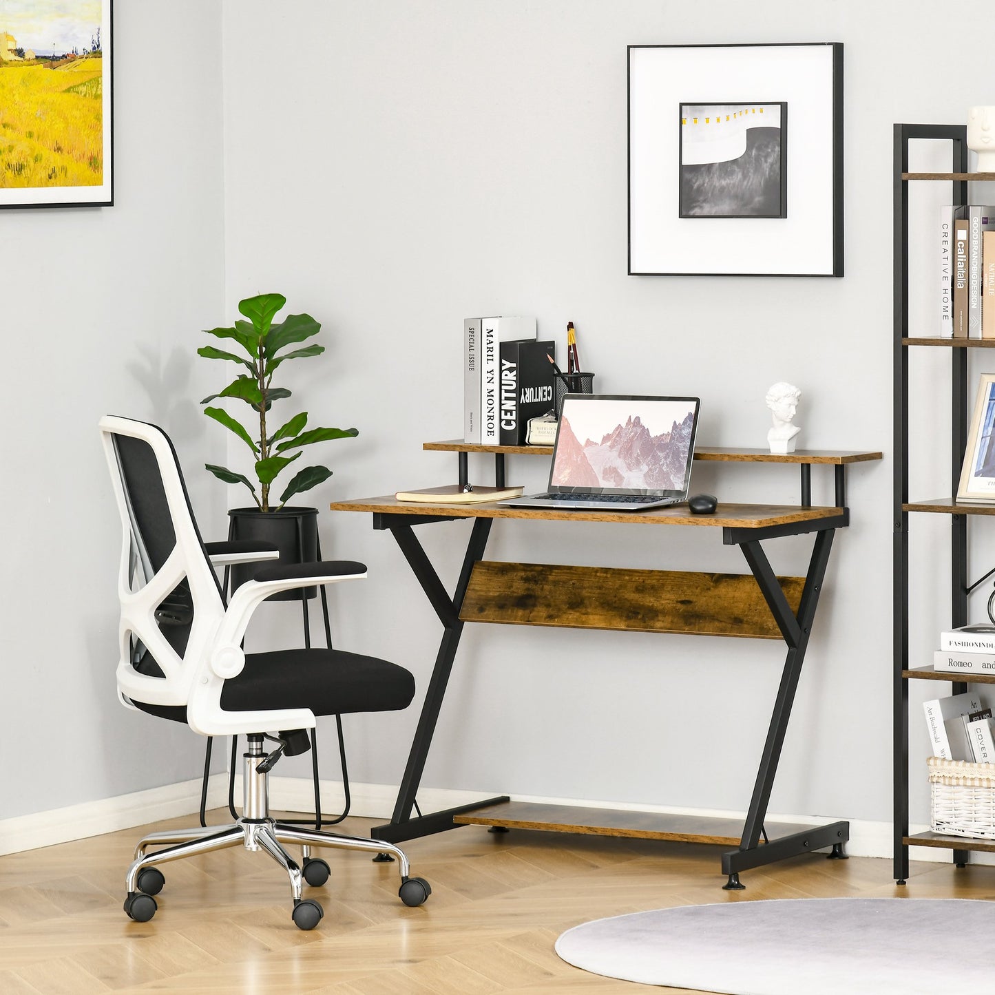 HOMCOM Industrial Computer Desk with Monitor Shelf and Storage, R - l'Ame du temps