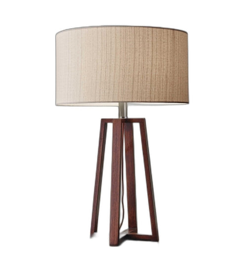 Walnut Wood Finish Linen Fabric Shade Table Lamp - l'Ame du temps