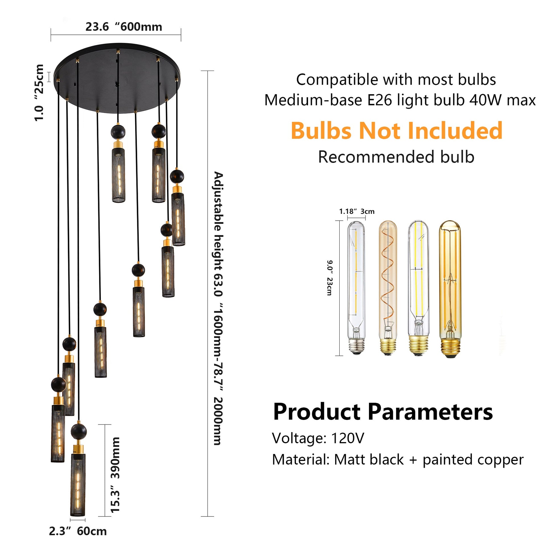 Modern Industrial Multi-Light Pendant Chandelier - 9-Light Black and - l'Ame du temps