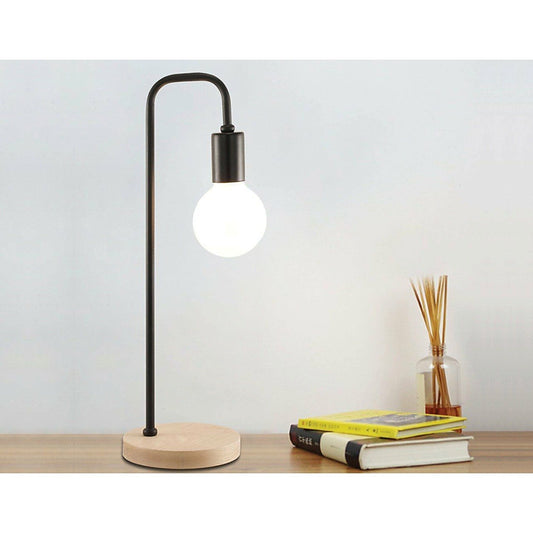 Lampe de table scandinave - Base en bois et bras en acier noir - l'Ame du temps