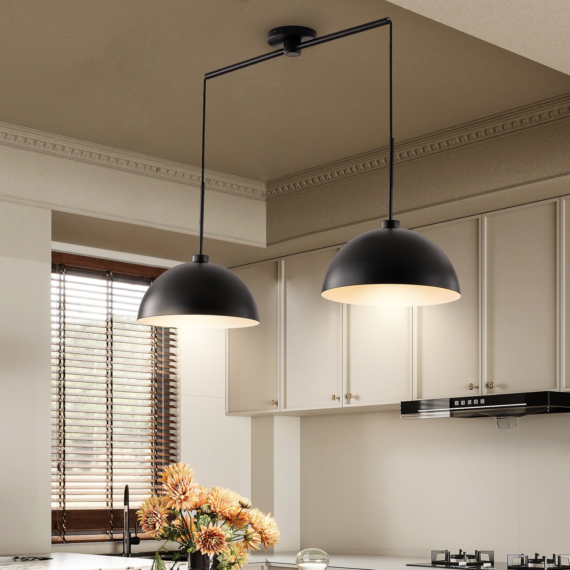 Industrial Modern Black Double Pendant Light – Adjustable Ceiling - l'Ame du temps