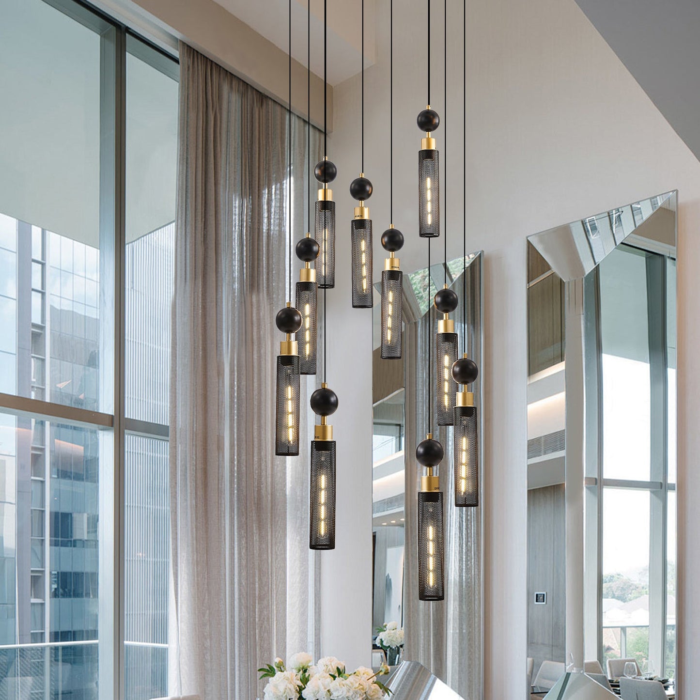 Modern Industrial Multi-Light Pendant Chandelier - 9-Light Black and - l'Ame du temps