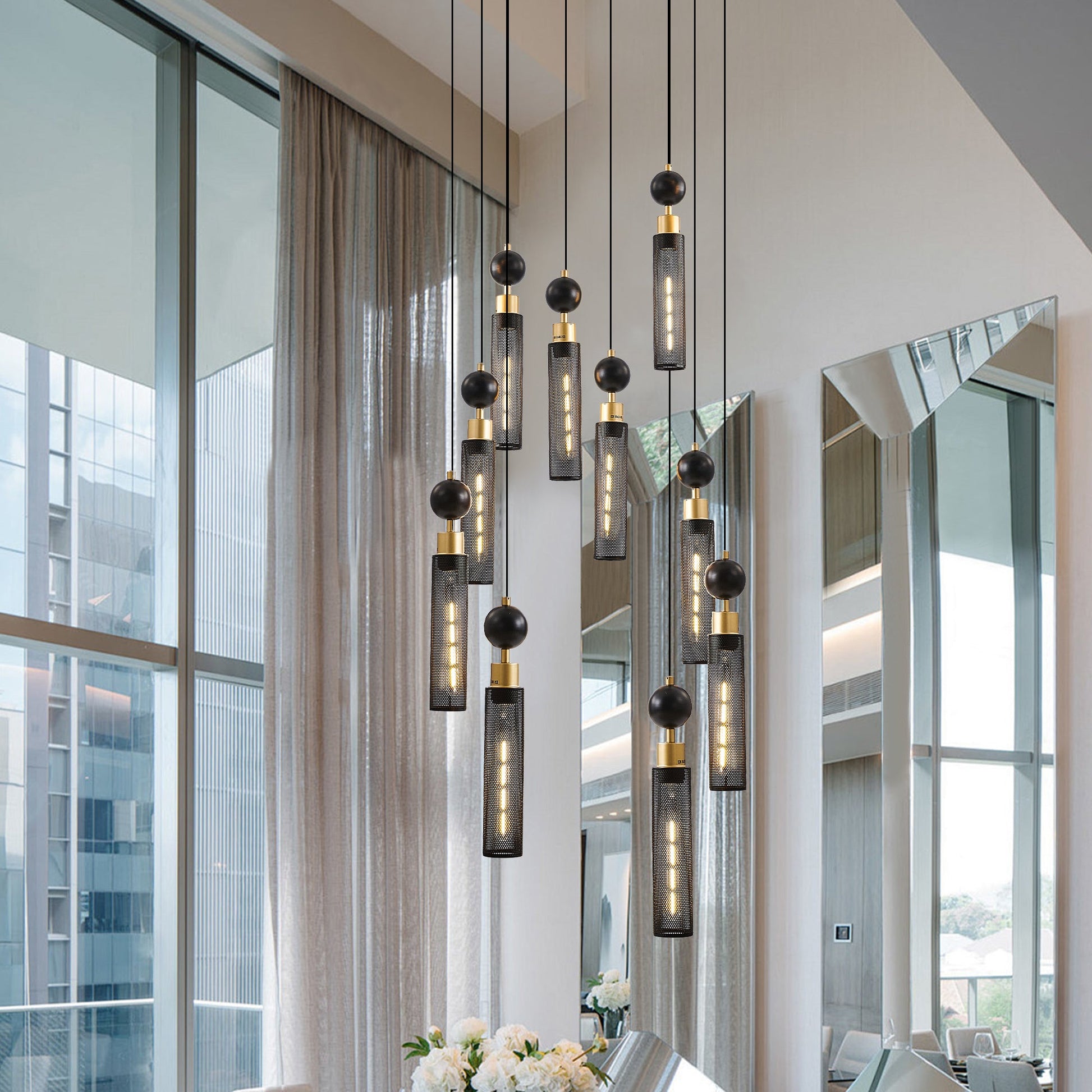 Modern Industrial Multi-Light Pendant Chandelier - 9-Light Black and - l'Ame du temps