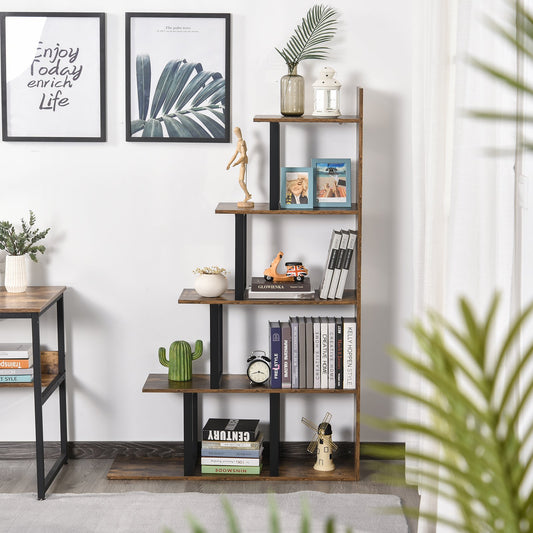 HOMCOM Ladder Shelf 5-Tier Industrial Style Bookshelf Storage - l'Ame du temps