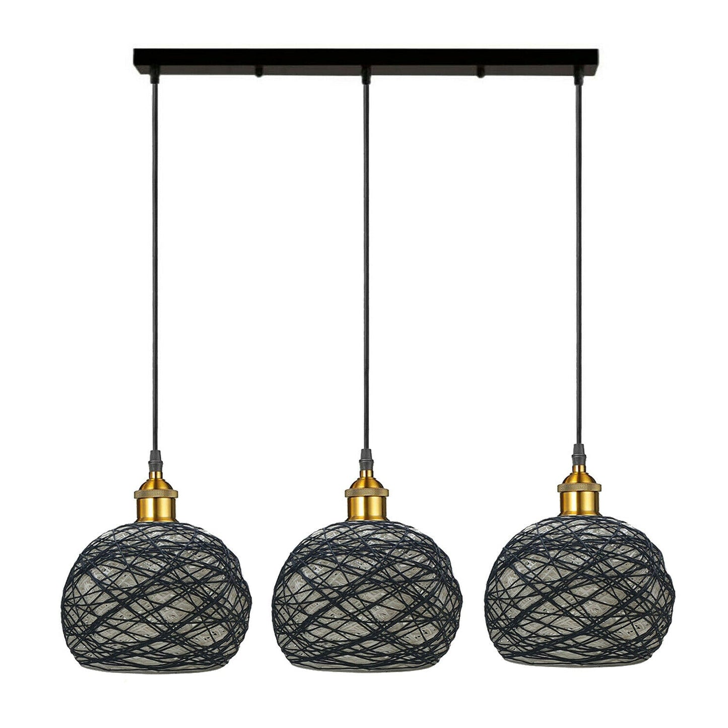 3 Head Wicker Globe Shape Pendant Shade Retro Hanging Ceiling Lame - l'Ame du temps