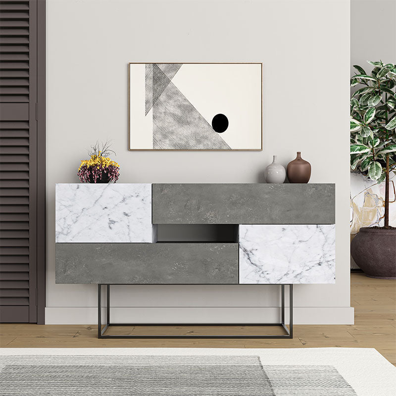 Buffet MIRACLE Retro Grey - White Marble Effect 145x40x82cm - l'Ame du temps