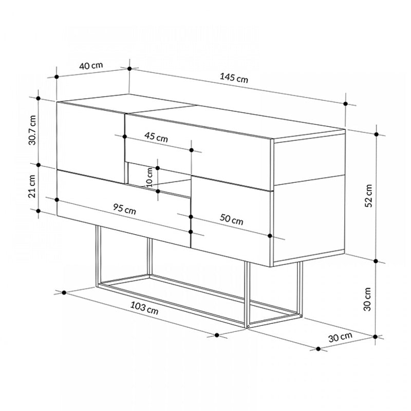 Buffet MIRACLE Retro Grey - White Marble Effect 145x40x82cm - l'Ame du temps