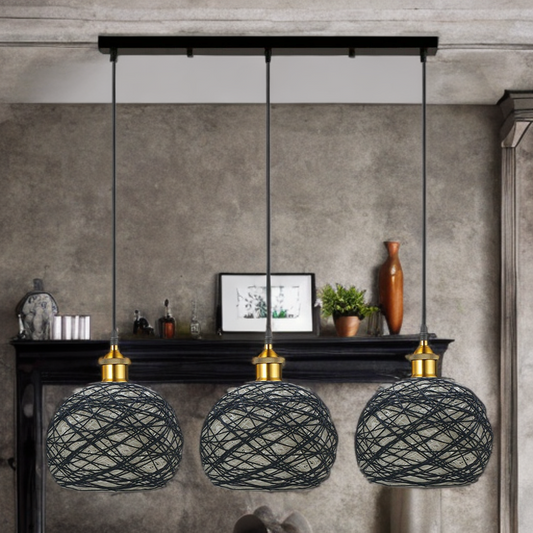Lampe Suspendue Plafond 3 Ampoules Forme Globe Tressée, Style Rétro - l'Ame du temps