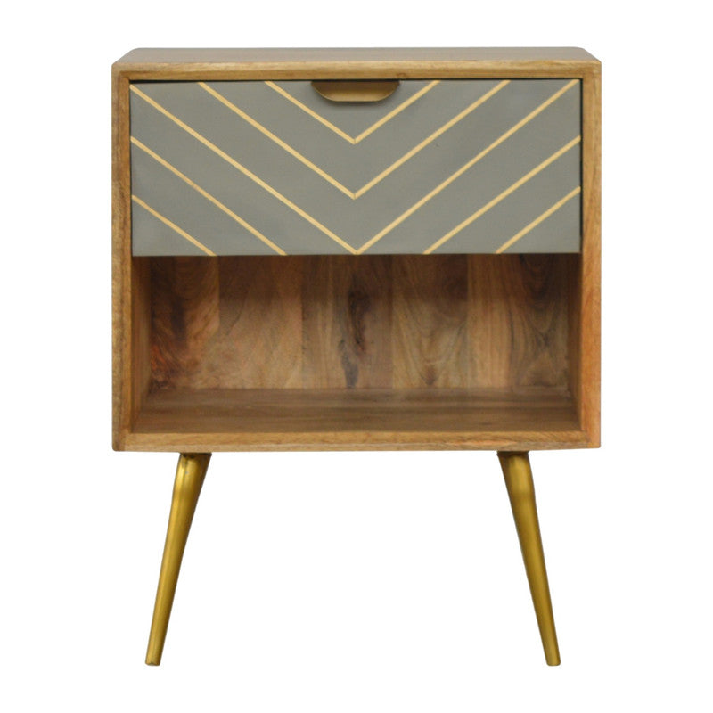 Sleek Cement Brass Inlay Bedside with Open Slot - l'Ame du temps