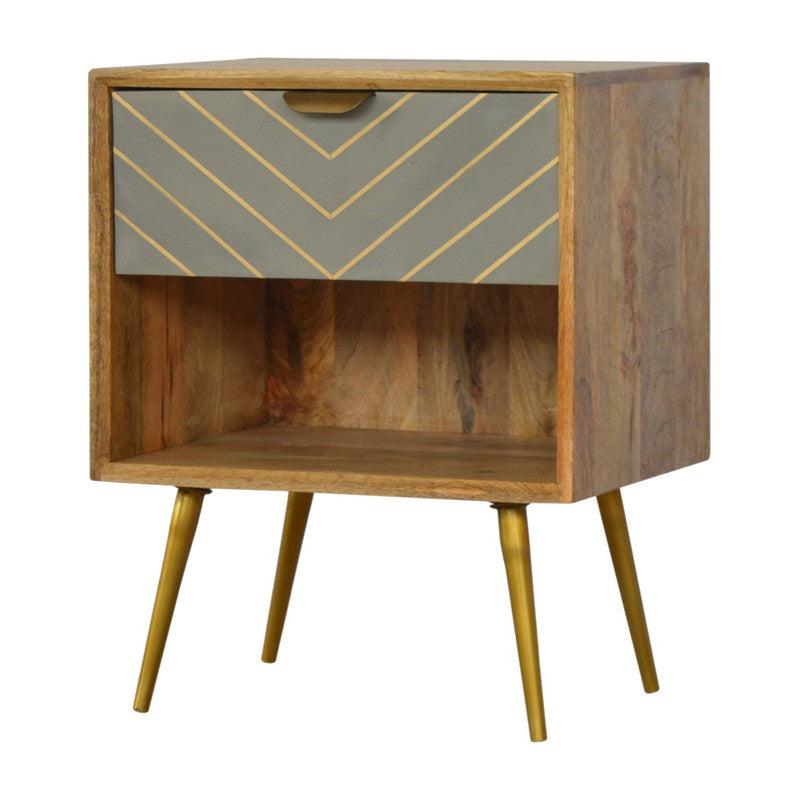 Sleek Cement Brass Inlay Bedside with Open Slot - l'Ame du temps