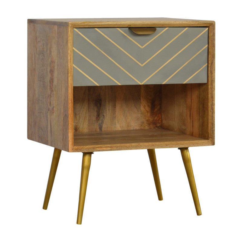 Sleek Cement Brass Inlay Bedside with Open Slot - l'Ame du temps