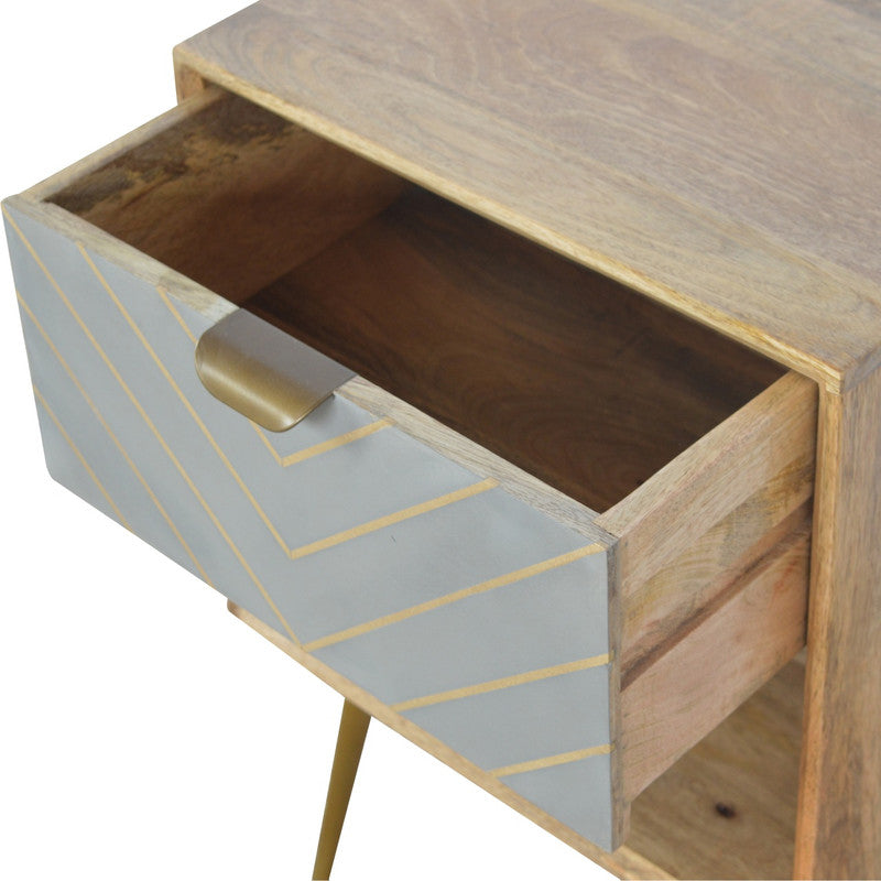 Sleek Cement Brass Inlay Bedside with Open Slot - l'Ame du temps