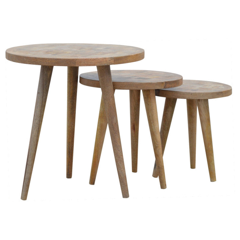 Set of 3 Nesting Tables with Patchwork Patterned Tops - l'Ame du temps