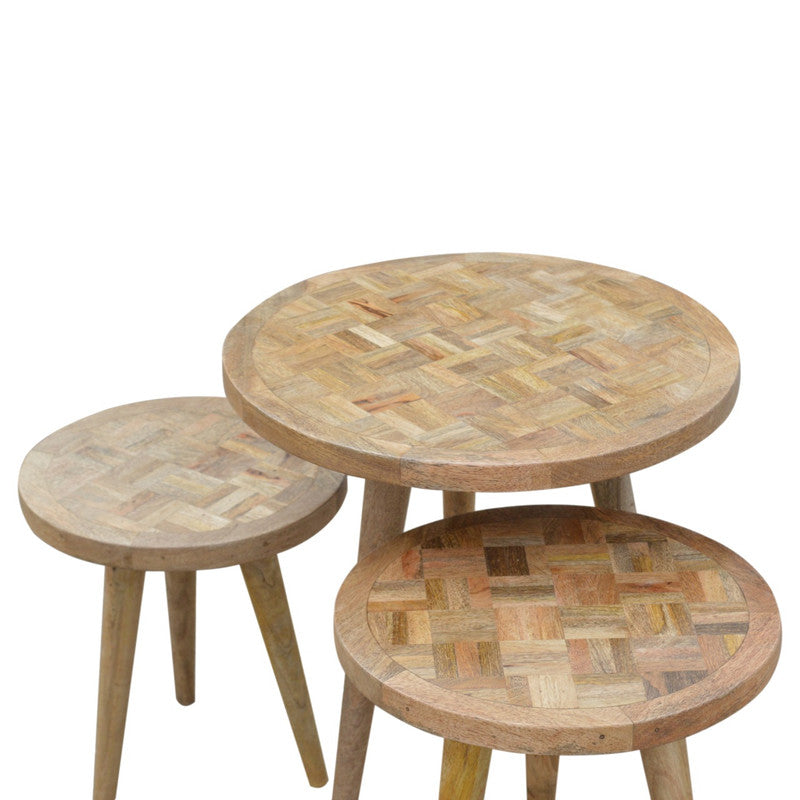 Set of 3 Nesting Tables with Patchwork Patterned Tops - l'Ame du temps