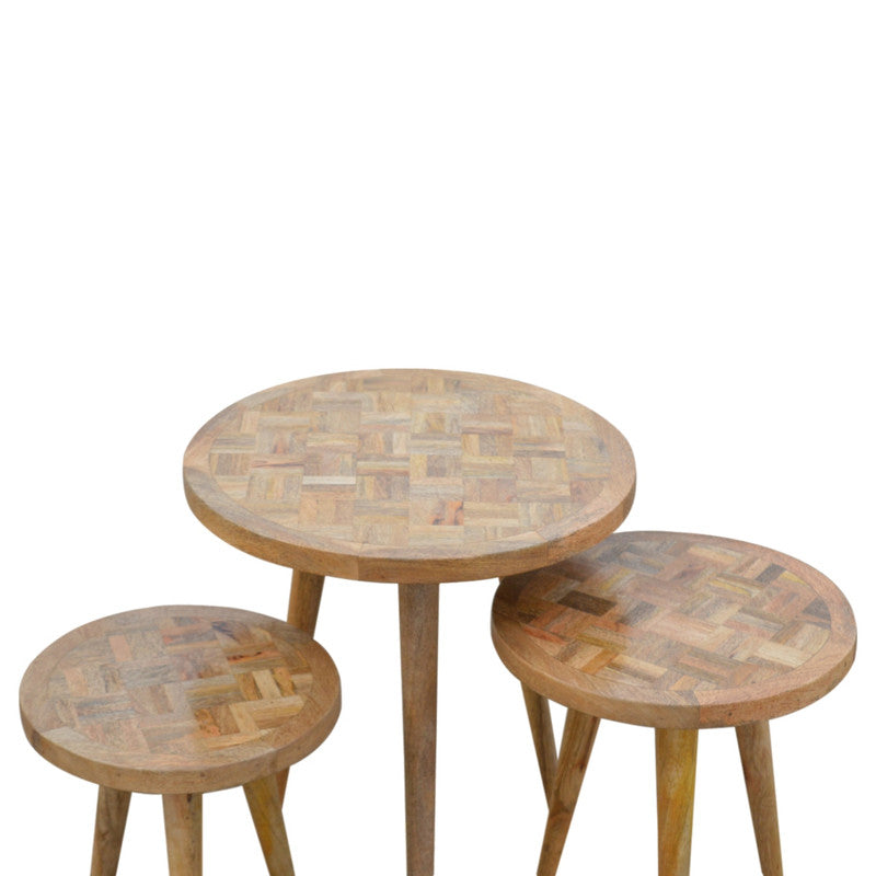 Set of 3 Nesting Tables with Patchwork Patterned Tops - l'Ame du temps