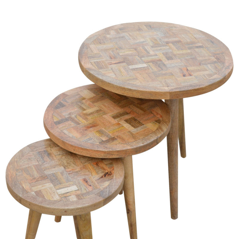 Set of 3 Nesting Tables with Patchwork Patterned Tops - l'Ame du temps