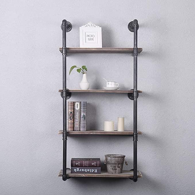 Etagère Murale Industrielle 4 Niveaux en bois et métal - Design rétro Vintage - l'Ame du temps