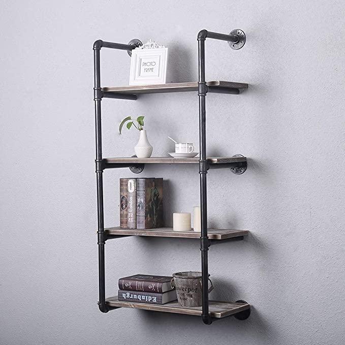 Etagère Murale Industrielle 4 Niveaux en bois et métal - Design rétro Vintage - l'Ame du temps