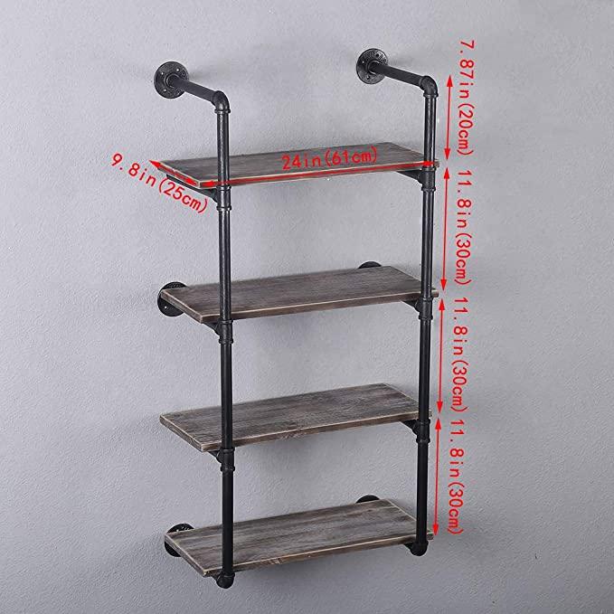 Etagère Murale Industrielle 4 Niveaux en bois et métal - Design rétro Vintage - l'Ame du temps