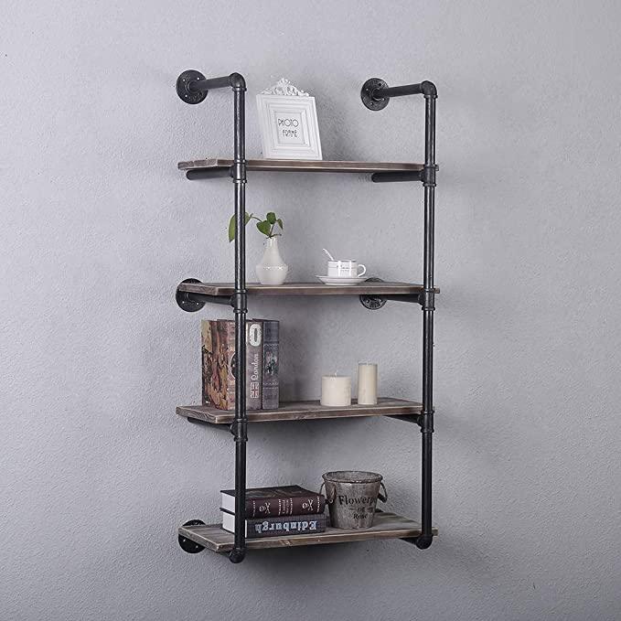 Etagère Murale Industrielle 4 Niveaux en bois et métal - Design rétro Vintage - l'Ame du temps