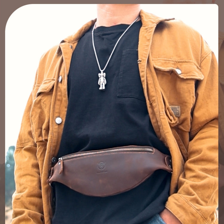 Bull Captain Retro Crazy Horse Leather Men Waist Bag Shoulder Bag - l'Ame du temps