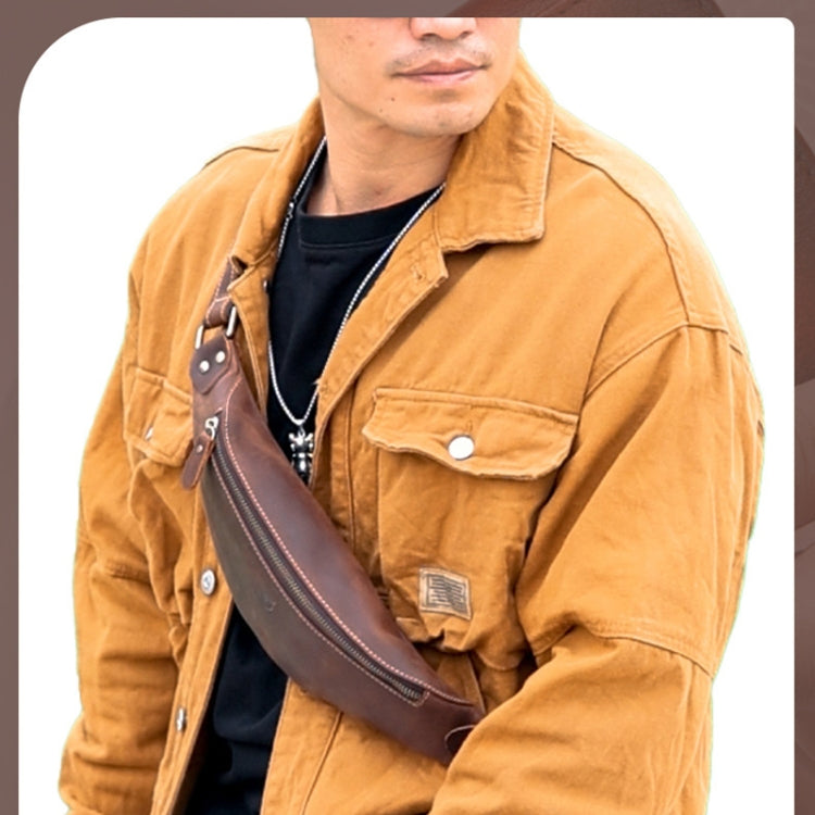 Bull Captain Retro Crazy Horse Leather Men Waist Bag Shoulder Bag - l'Ame du temps