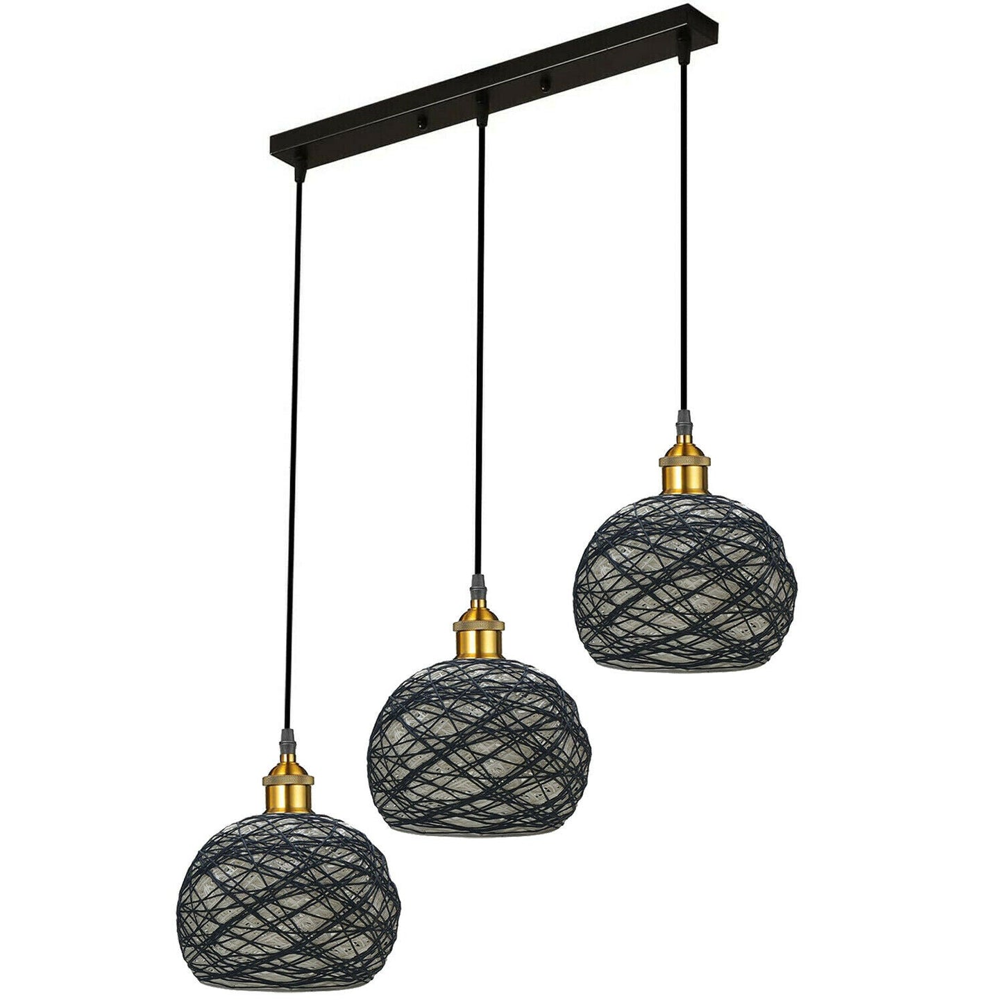 3 Head Wicker Globe Shape Pendant Shade Retro Hanging Ceiling Lame - l'Ame du temps