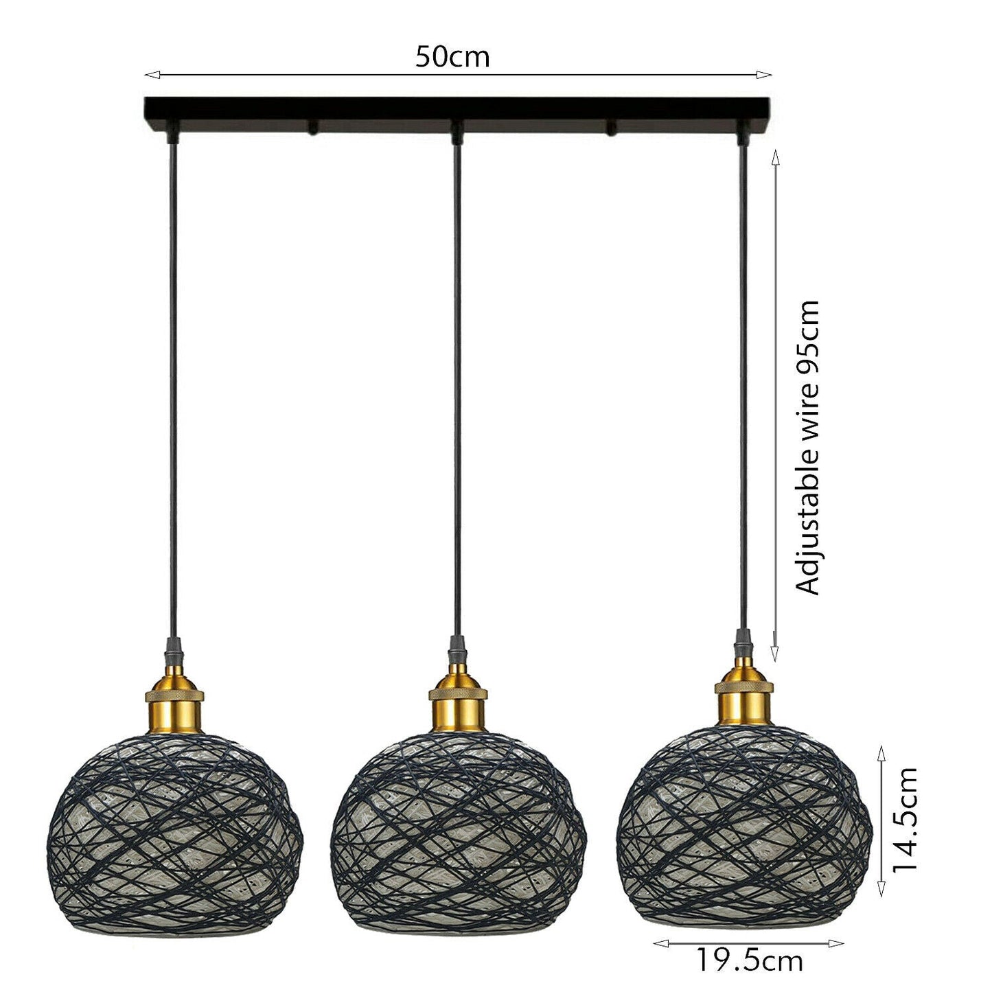 3 Head Wicker Globe Shape Pendant Shade Retro Hanging Ceiling Lame - l'Ame du temps