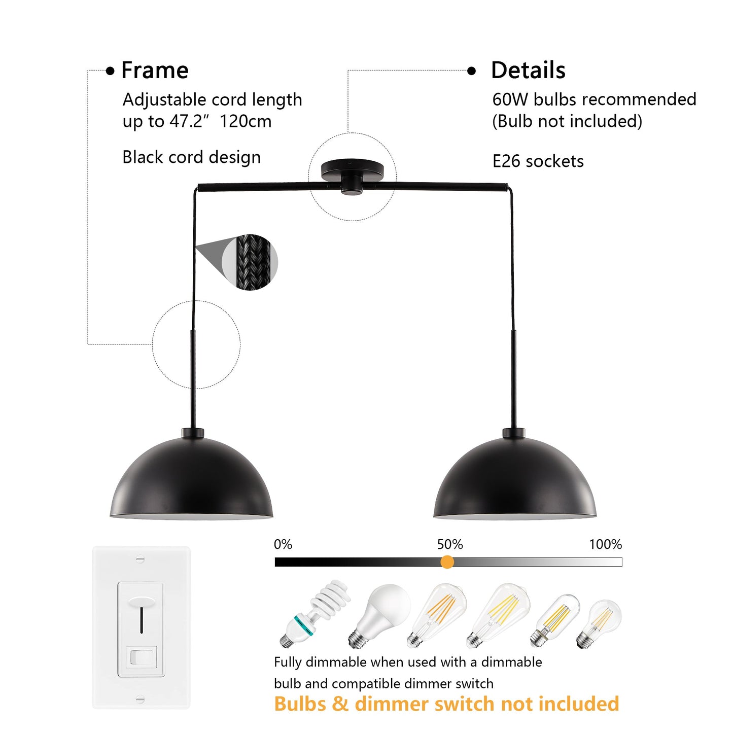 Industrial Modern Black Double Pendant Light – Adjustable Ceiling - l'Ame du temps