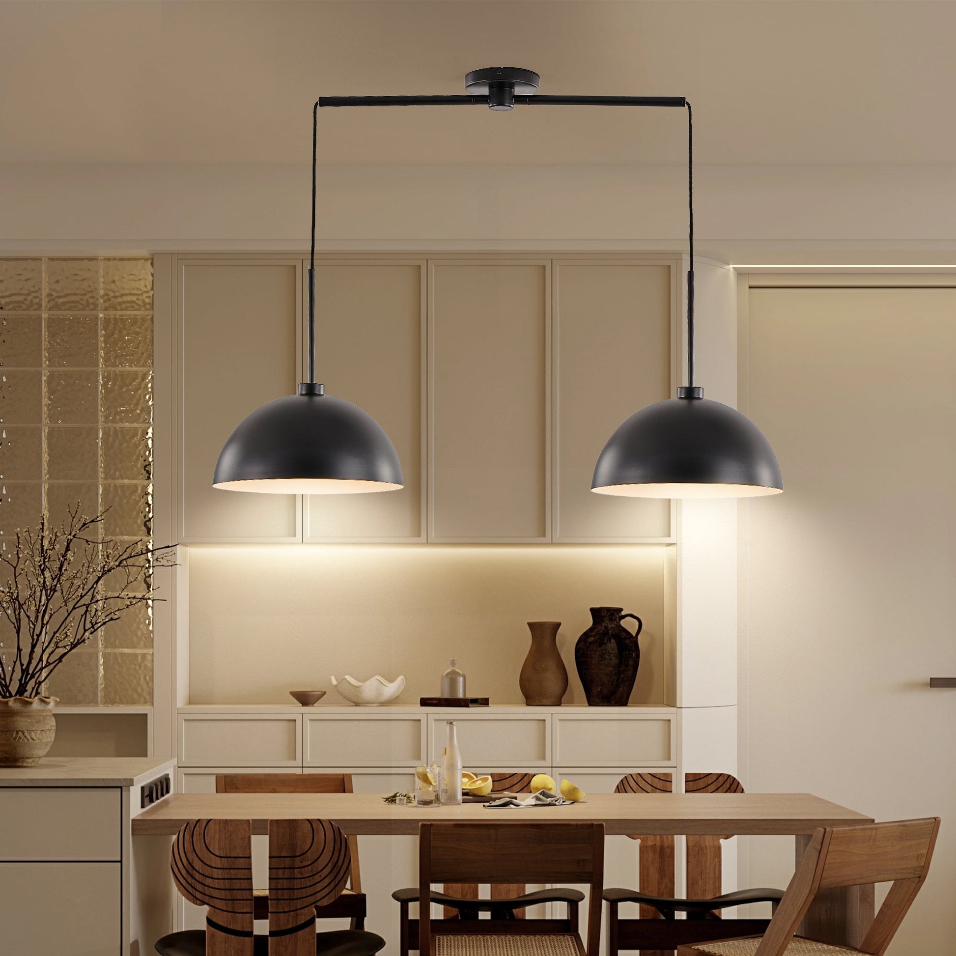 Industrial Modern Black Double Pendant Light – Adjustable Ceiling - l'Ame du temps