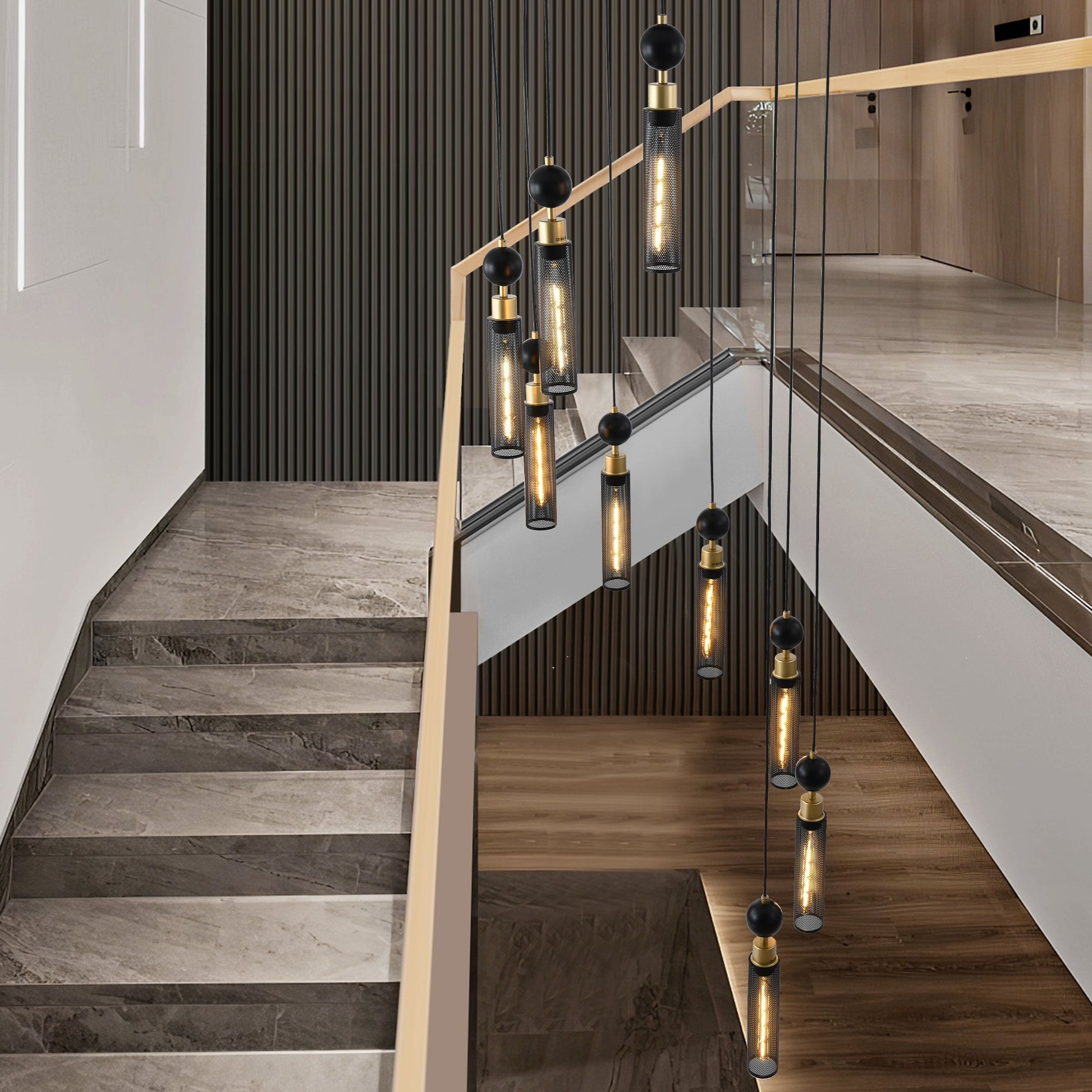 Modern Industrial Multi-Light Pendant Chandelier - 9-Light Black and - l'Ame du temps