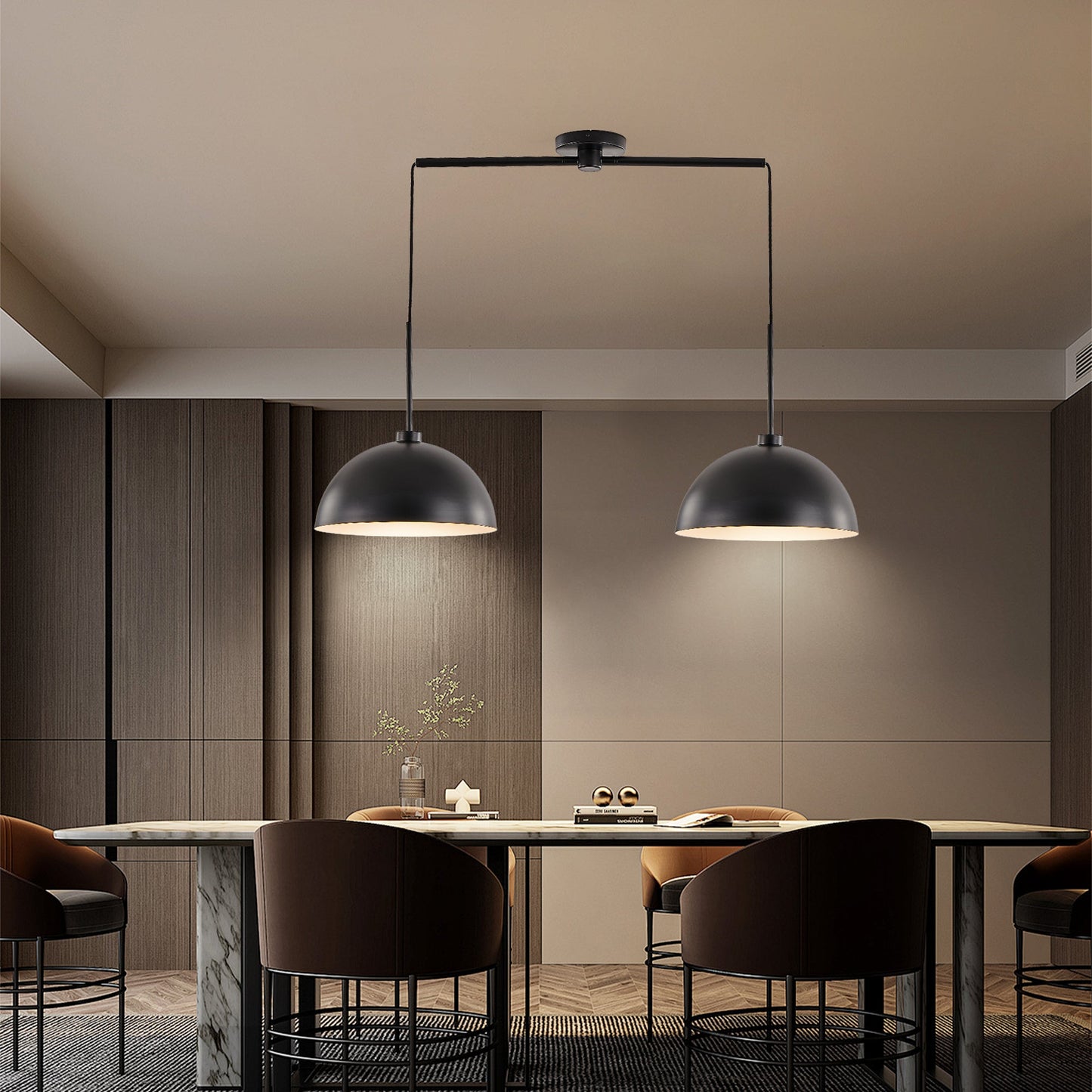 Industrial Modern Black Double Pendant Light – Adjustable Ceiling - l'Ame du temps
