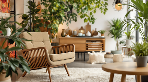 Intérieur chaleureux avec des meubles vintage et rétro.