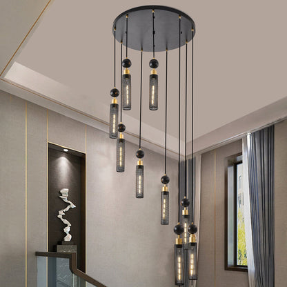 Modern Industrial Multi-Light Pendant Chandelier - 9-Light Black and - l'Ame du temps 