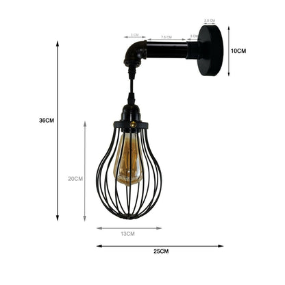 Industrial Vintage Retro Pipe Sconces Wall Light  dome black Cage - l'Ame du temps 