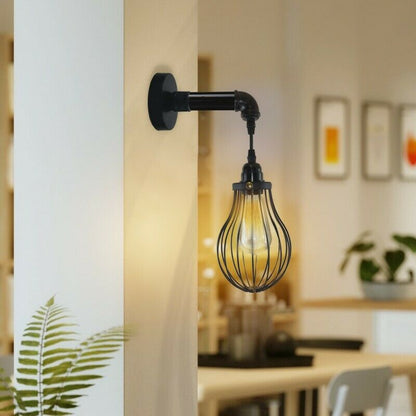 Industrial Vintage Retro Pipe Sconces Wall Light  dome black Cage - l'Ame du temps 