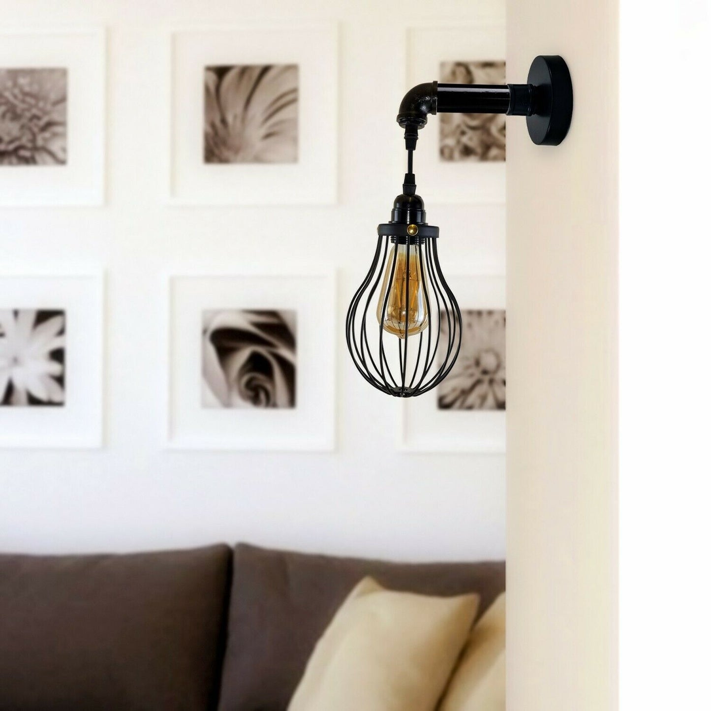 Industrial Vintage Retro Pipe Sconces Wall Light  dome black Cage - l'Ame du temps 