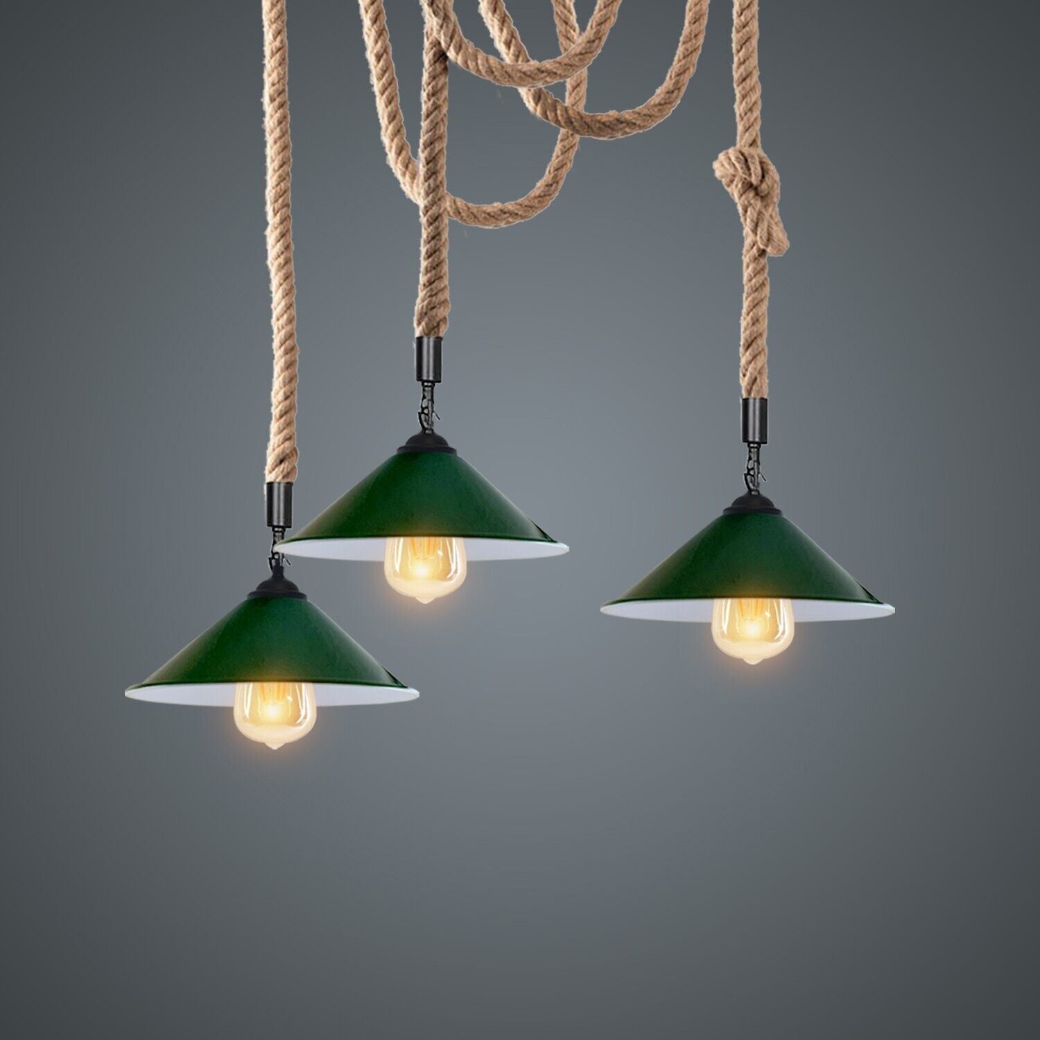 Industrial vintage Retro 3 Head Hemp  Spider Chandelier  Cone Green - l'Ame du temps 
