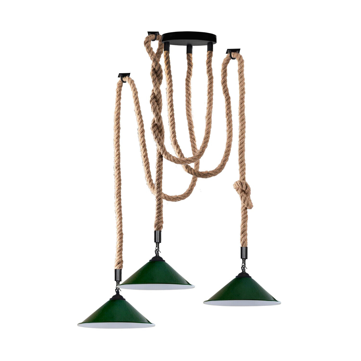 Industrial vintage Retro 3 Head Hemp  Spider Chandelier  Cone Green - l'Ame du temps 